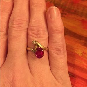 Vintage 14K Ruby & Old Mine Cut Diamond Ring
